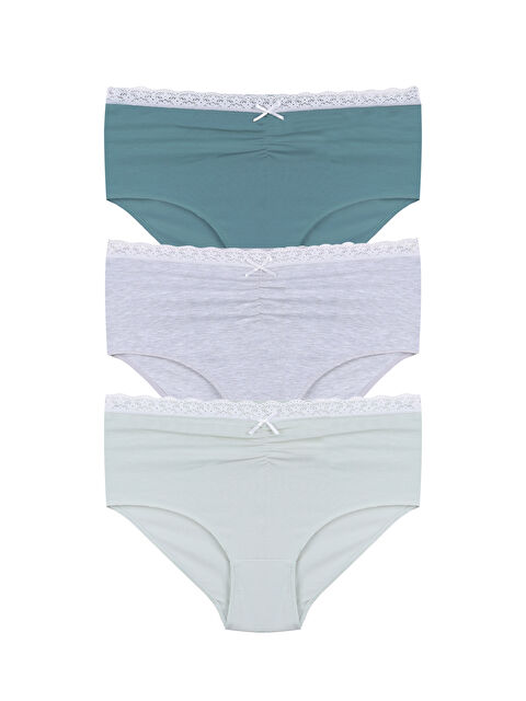 Koza İç Giyim Kadın Ön Bel Dantelli Büzgülü ve Fiyonk Detaylı Lastikli 3'lü Külot - S000513368-5236