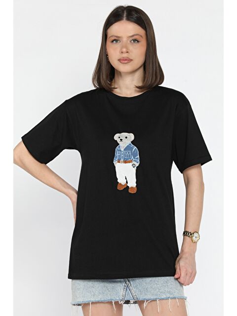 Gülseli Bisiklet Yaka Aplikeli Kadın Tişört - S000379978-19351