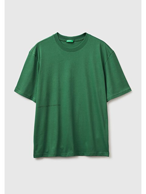 United Colors Of Benetton Erkek Yeşil %100 Pamuk  Yazılı T-Shirt