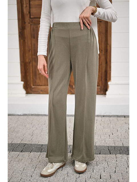 Locco Moda Kadın Önü Çima Detaylı Lastikli Pantolon Yeşil - S000527060-18194