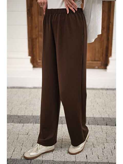 Locco Moda Kadın Beli Lastikli Pantolon Kahverengi - S000530180-19413