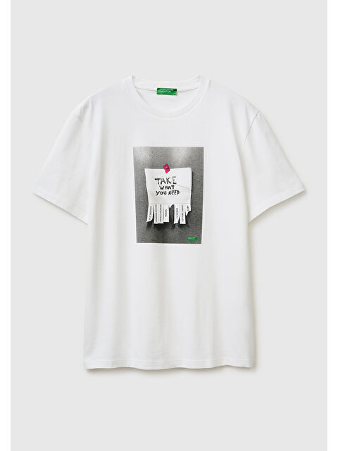 United Colors Of Benetton Erkek Beyaz  %100 Pamuk Regular Fit Grafik Baskılı T-Shirt