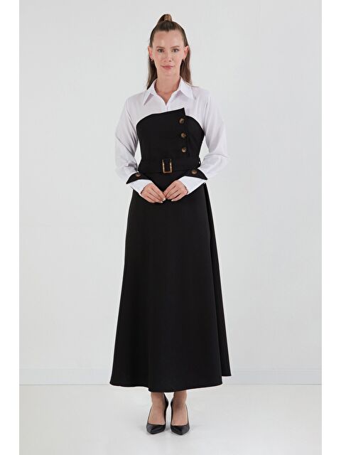 Fullamoda Gömlek Detaylı Kemerli Beli Lastikli Elbise - S000382715-19351