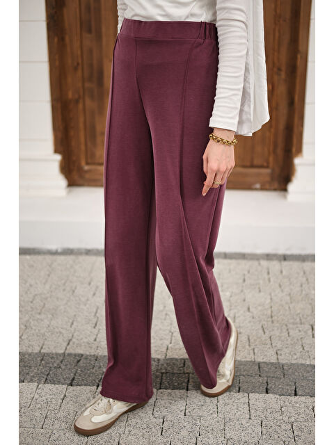 Locco Moda Kadın Önü Çima Detaylı Lastikli Pantolon Mürdüm - S000527060-20036