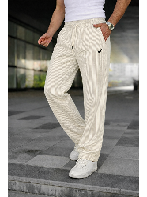 Comstar Erkek Trend Lastikli Çizgili Bol Krem Eşofman Altı