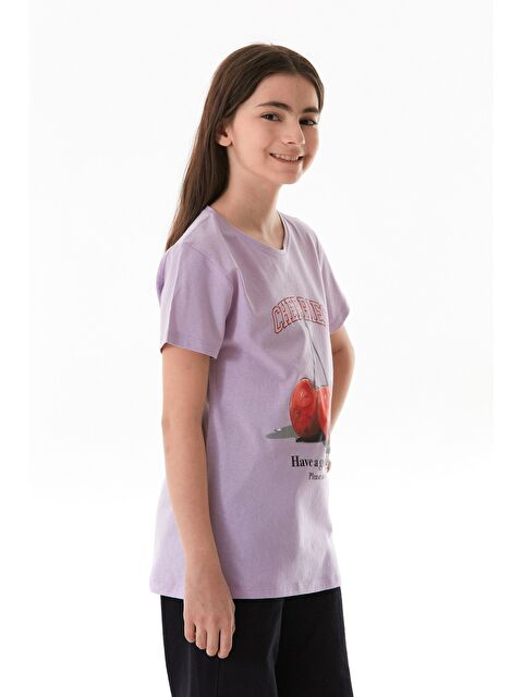 Fullamoda %100 Pamuk Kiraz Baskılı Bisiklet Yaka Kız Çocuk Tişört - S000422026-17878