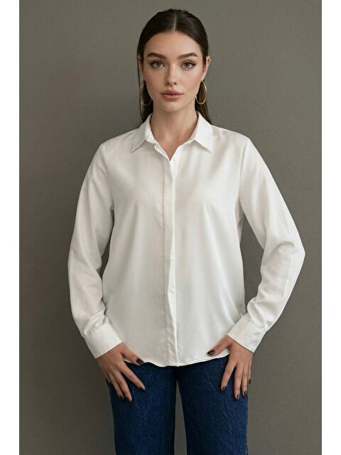 Madmext Beyaz Modern Kesim Kadın Gömlek Mg2674