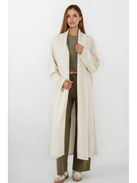 Hazelin Kadın Ekru Oversize Uzun Triko Hırka HZL25W-BD1103041 - S000439569-19965