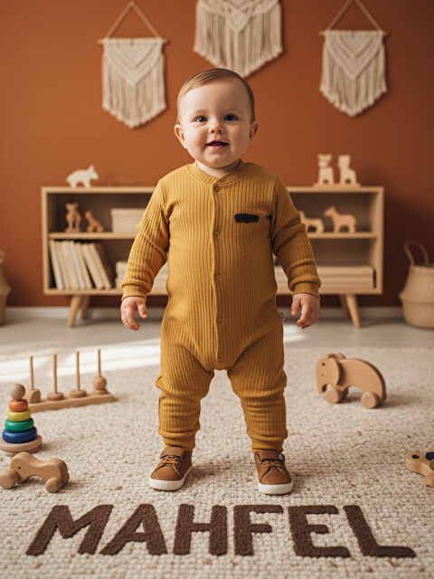 Mahfel %100 Pamuklu Fitilli Bebek Tulum Salopet HARDAL - S000511241-20074