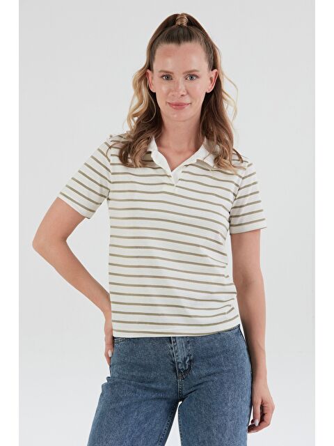 Fullamoda Çizgili polo Yaka Tişört - S000393383-20054