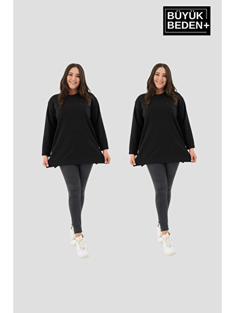 Süperlife Kadın Büyük Beden 2'li Set ince Sweatshırt Tunik SPR26BTK990+2 - S000497554-19351