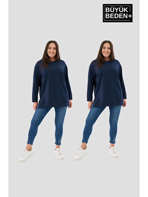 Süperlife Kadın Büyük Beden 2'li Set ince Sweatshırt Tunik SPR26BTK990+2 - S000497554-21164