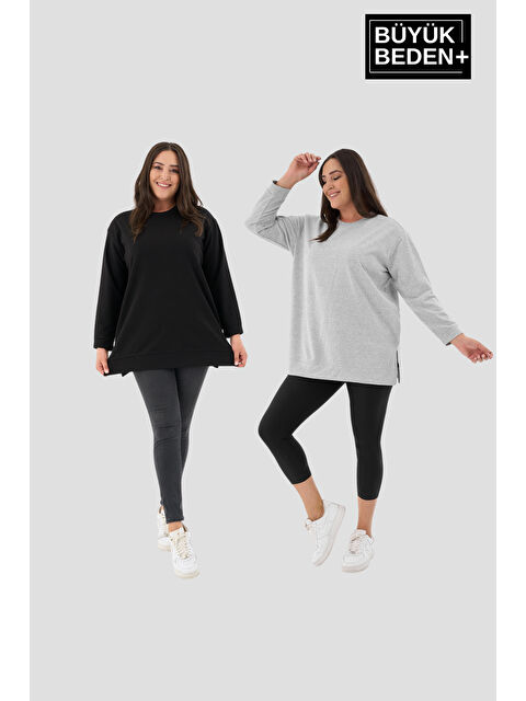 Süperlife Kadın Büyük Beden 2'li Set ince Sweatshırt Tunik SPR26BTK990+2 - S000497554-37430