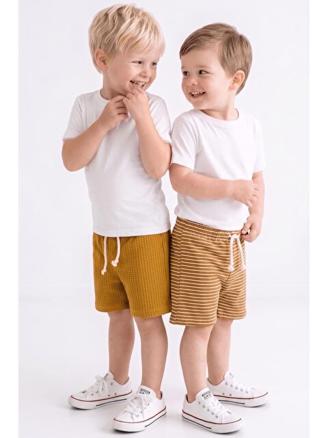 Miababy Elastanlı Kabartma Çizgili 2li Şort Paket