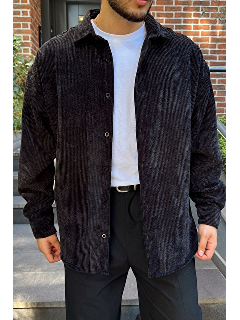 Livio Ferri Yotau Erkek Oversize Fit Kadife Uzun Kollu Gömlek Ceket