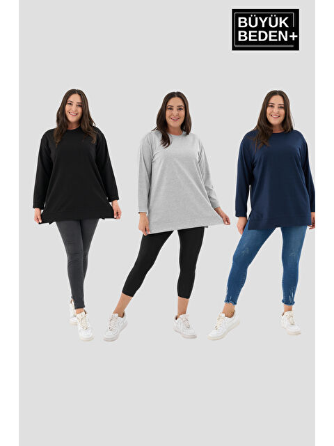 Süperlife Kadın Büyük Beden 3'lü Set ince Sweatshırt Tunik SPR26BTK990+3 - S000497555-3491