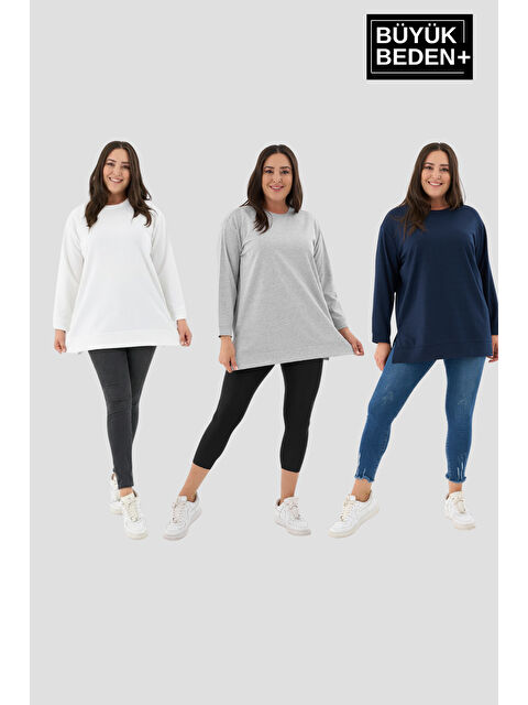 Süperlife Kadın Büyük Beden 3'lü Set ince Sweatshırt Tunik SPR26BTK990+3 - S000497555-37344