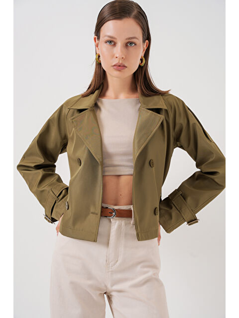 Bigdart Kadın Kemerli Kısa Trençkot 5970 - Haki - S000435577-18547