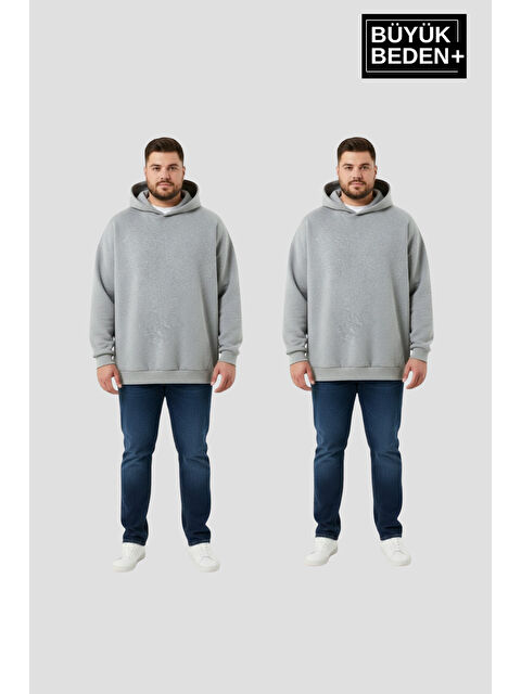 Süperlife Erkek Büyük Beden 2' li Set Kapüşonlu Kollar Ve Etek Ribanalı ince Swatshırt SPR26BSW957+2 - S000497556-20600