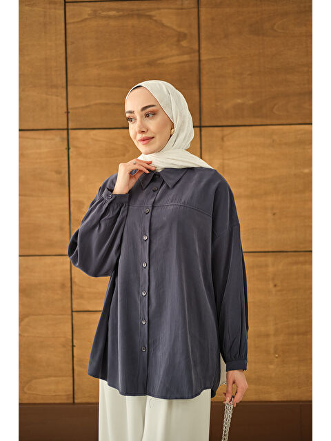 Locco Moda Kadın Biyeli Bel Bağlamalı Gömlek Lacivert