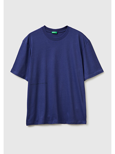 United Colors Of Benetton Erkek Koyu Mavi %100 Pamuk  Yazılı T-Shirt