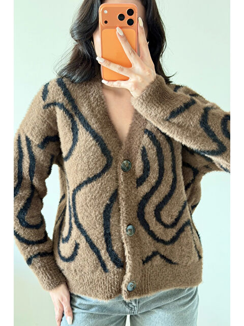 eka Kadın Kahve Zebra Desen Pelüş Hırka 1014-2520 - S000490869-19413