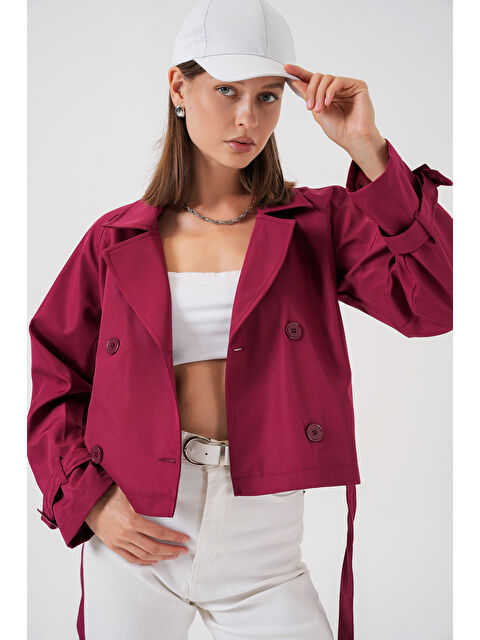 Bigdart Kadın Kemerli Kısa Trençkot 5970 - Bordo - S000435577-19951