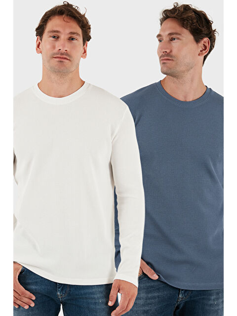 Buratti Pamuklu Bisiklet Yaka Slim Fit Basic 2'li Paket Sweat 5905073S2 - S000463611-6413