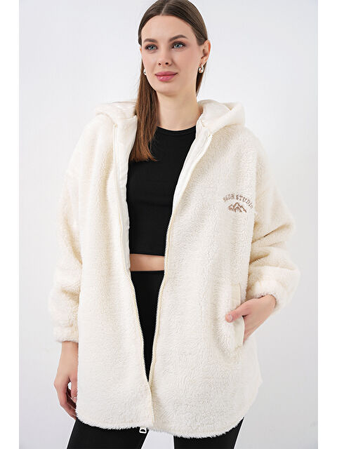 Bigdart Kadın Oversize Kapüşonlu Pelüş Kaban 5207 - Ekru - S000490870-19965