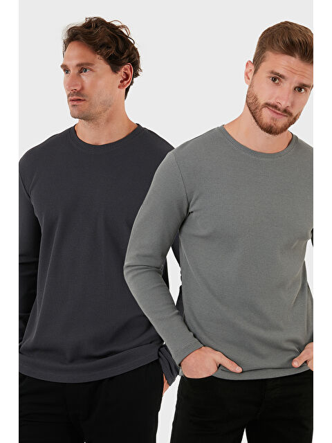 Buratti Pamuklu Bisiklet Yaka Slim Fit Basic 2'li Paket Sweat 5905073S2 - S000463611-7686