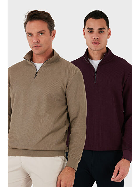Buratti Pamuklu Regular Fit Yarım Fermuarlı Dik Yaka 2'li Paket Sweat 5905716S2 - S000463617-5198
