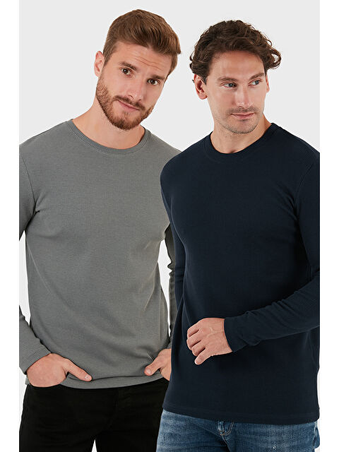 Buratti Pamuklu Bisiklet Yaka Slim Fit Basic 2'li Paket Sweat 5905073S2 - S000463611-37306