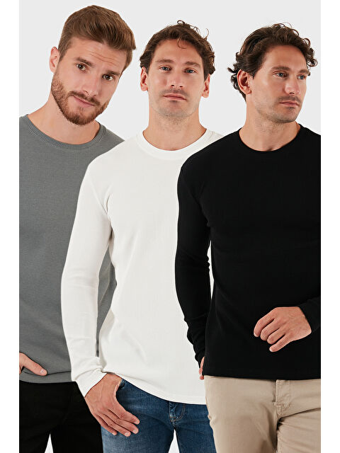 Buratti Pamuklu Bisklet Yaka Slim Fit Basic 3'lü Paket Sweat 5905073S3 - S000463618-37308