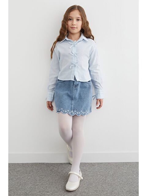 Fullamoda %100 Pamuk Çiçek Nakışlı Kız Çocuk Jean Etek - S000516631-17234