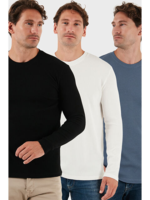 Buratti Pamuklu Bisklet Yaka Slim Fit Basic 3'lü Paket Sweat 5905073S3 - S000463618-5406