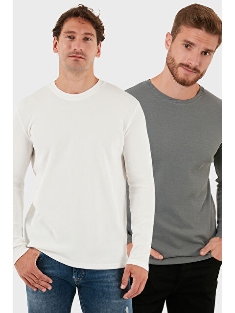 Buratti Pamuklu Bisiklet Yaka Slim Fit Basic 2'li Paket Sweat 5905073S2 - S000463611-37303