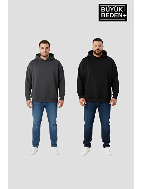 Süperlife Erkek Büyük Beden 2' li Set Kapüşonlu Kollar Ve Etek Ribanalı ince Swatshırt SPR26BSW957+2 - S000497556-37491