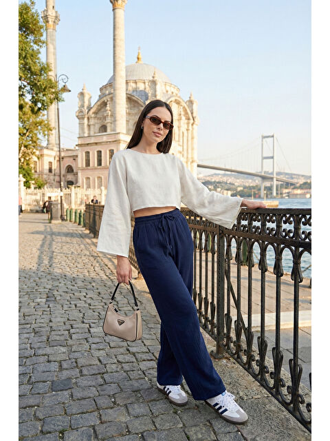 Lela Pamuklu Bağlamalı Relaxed Fit Yüksek Bel Geniş Paça Kadın Müslim Pantolon 5866663 - S000527057-21164