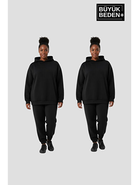 Süperlife Kadın Büyük Beden 2' li Set Kapüşonlu Kollar Ve Etek Ribanalı ince Swatshırt SPR26BSWK957+2 - S000497557-19351