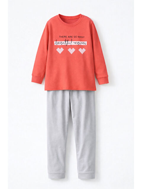 Remsa Genç Kız Çocuk Pamuklu Desenli Pijama Takımı 8412 Mercan02 - S000513365-19959