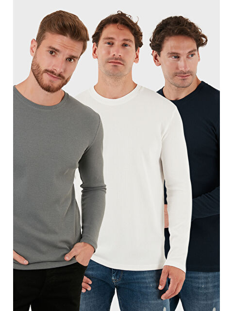 Buratti Pamuklu Bisklet Yaka Slim Fit Basic 3'lü Paket Sweat 5905073S3 - S000463618-37265