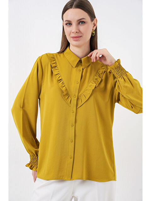 Bigdart 20223 Fırfırlı Uzun Kol Gömlek - Hardal - S000152928-20074