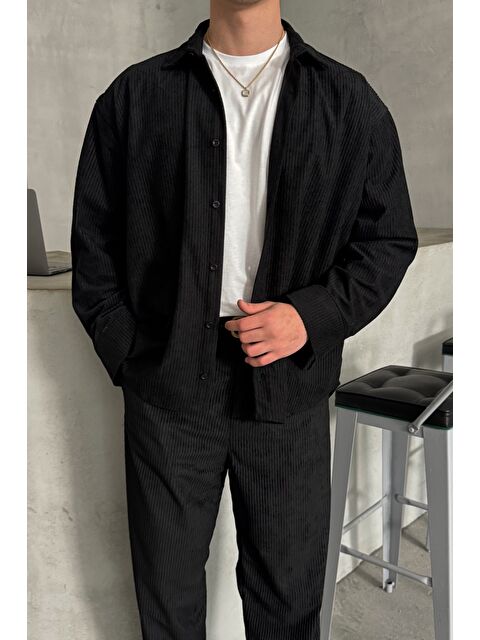 HYMAN Erkek Oversize Kesim Kadife Gömlek - S000515521-19351