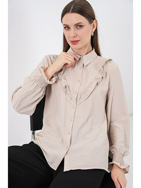 Bigdart 20223 Fırfırlı Uzun Kol Gömlek - Taş - S000152928-25636