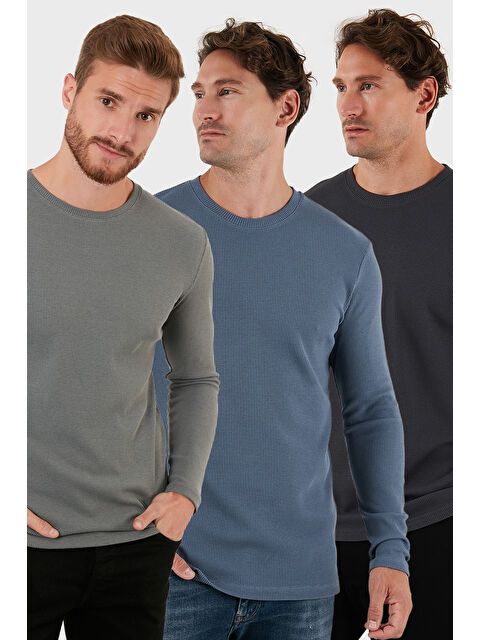 Buratti Pamuklu Bisklet Yaka Slim Fit Basic 3'lü Paket Sweat 5905073S3 - S000463618-29351