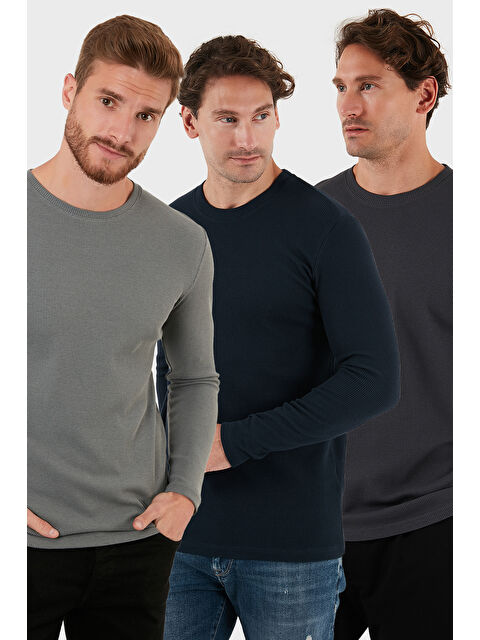 Buratti Pamuklu Bisklet Yaka Slim Fit Basic 3'lü Paket Sweat 5905073S3 - S000463618-37189