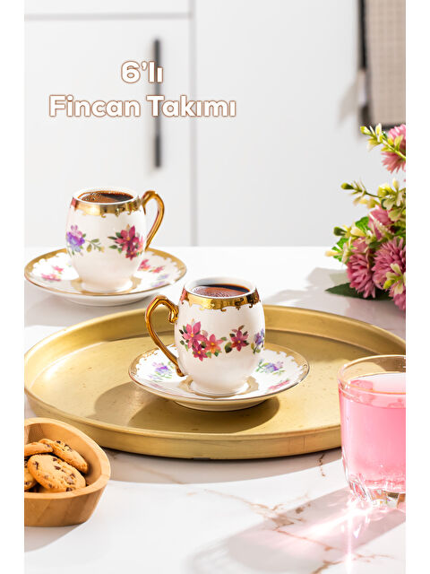 Porsima 3189 Aurora 12 Parça Yaldızlı Porselen Türk Kahve Fincan Takımı - S000423796-23173