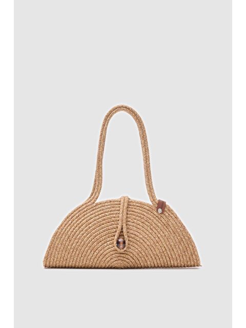 Shulebags Paper Düğmeli Handmade Hasır Omuz Çantası Vizon - S000440248-26429