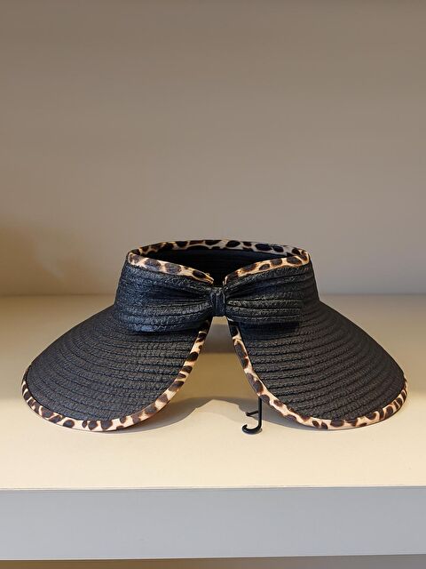 Luminos Butik Siyah Leopar Şerit Detaylı Hasır Vizör Şapka Hsr2076 - S000204273-19351