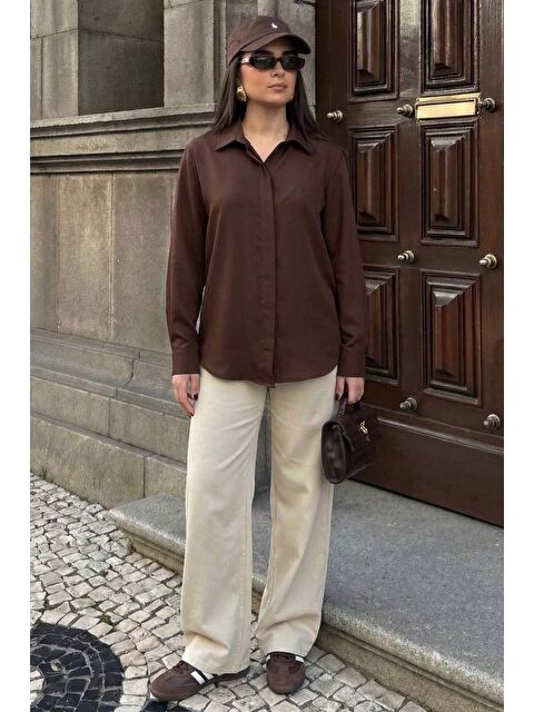 Madmext Kahverengi Modern Kesim Kadın Gömlek Mg2674